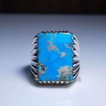 AAA Big Natural Turquoise Rings Mens 925 Silver Jewelry Birthday Gift for Him - £66.09 GBP