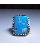 AAA Big Natural Turquoise Rings Mens 925 Silver Jewelry Birthday Gift fo... - £65.16 GBP