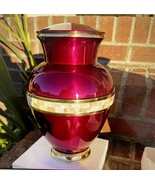 Red Lacquered Polished Brass with Mother of Pearl Inlay Large Cremation ... - $99.99