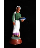 Vtg Hand Painted Indian Clay Krishnanagar Look Unsigned Servant Maid Figure - $21.01 CAD