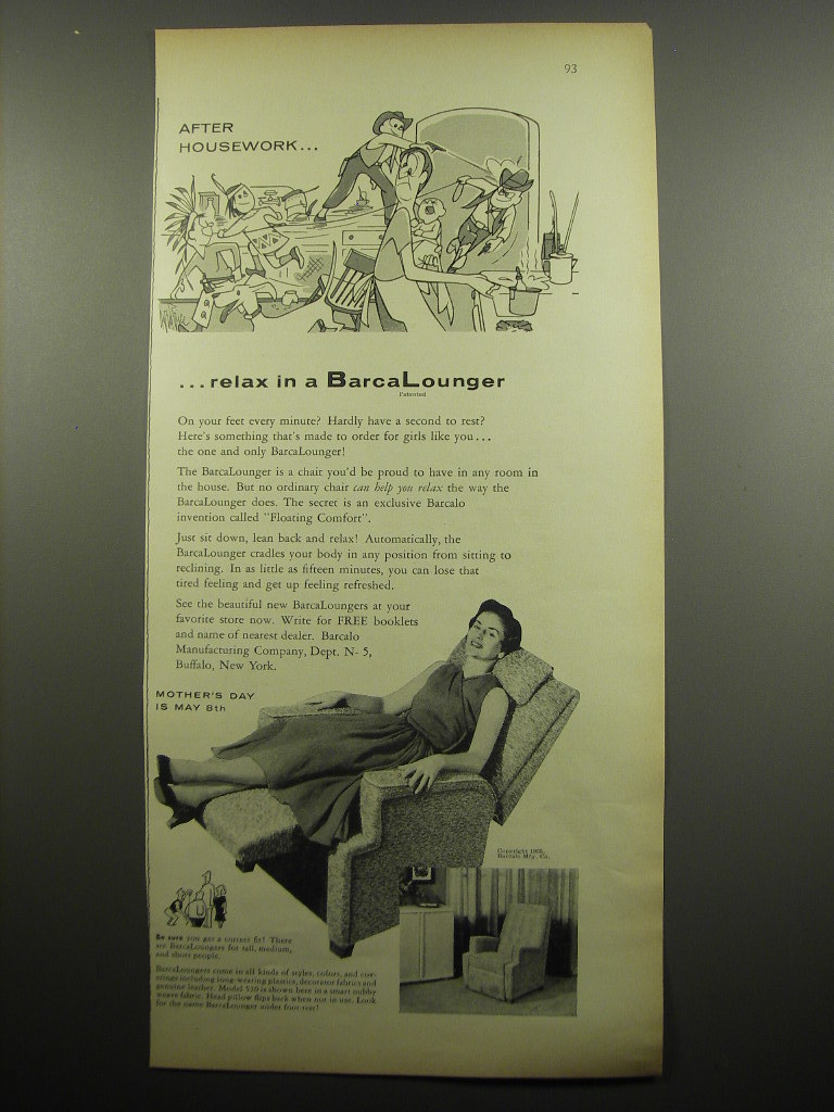 1955 BarcaLounger Chair Advertisement - cartoon by George Price - £14.62 GBP