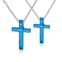 Titanium Blue Steel Lovers Necklace - £15.94 GBP