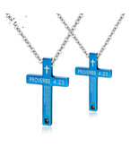 Titanium Blue Steel Lovers Necklace - £15.68 GBP