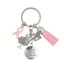 Mini Metal Breast Cancer Charms Key Ring - New - £13.28 GBP