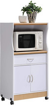 Microwave Storage Cart Kitchen Portable Cabinet Island Rolling Stand Table White - £83.26 GBP