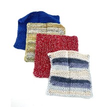 Set of 4 Handmade Crochet Dishcloth 9 x 8 Blue Cream Red Cotton Washclot... - $8.60
