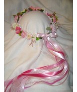 Lindy Crown-Silk Flowers/Pink / Renaissance /Wedding / Flower Girl / Par... - £35.85 GBP