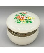 Vtg White Floral Round Trinket Box Vanity Plastic Hinged Lid &amp; Gold Accents - $162.91 MXN