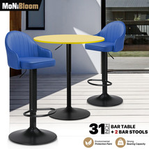 3 Piece Wooden Pub Table 2 Bar Stools Set Adjustable Counter Height Leat... - £239.14 GBP