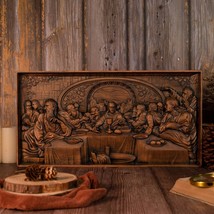 The Last Supper Mural Art Icon - Religious Wood Carving Plaque - Catholi... - £182.51 GBP