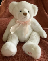 2002 APPLAUSE Plush Breast CANCER Awareness White Bear Embroidered Pink Bow 15&quot; - £15.66 GBP