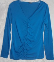 Ann Taylor Womens Top Tunic Size Large L Blue Knit Ruffled Front Long Sl... - £6.32 GBP