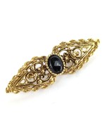 Victorian Revival Goldtone Filigree 2&quot; Bar Brooch Pin Black Onyx Glass C... - $342.12 MXN
