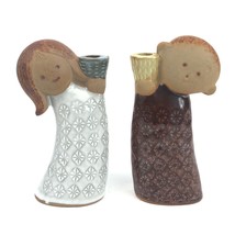 Pair Vintage UCTCI Candle Holders Mid Century Stoneware Boy &amp; Girl Figural Rare - £43.68 GBP