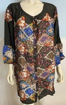Johnny Was Black, Blue, Red, Pink, Floral Sh Sl Button Front Scoop Neck Top 2X - £90.15 GBP