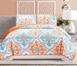 3-Piece Fine Printed Quilt Set Reversible Bedspread Coverlet (California) Cal - $64.99