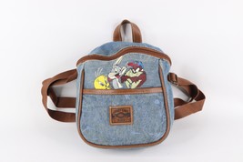 Vintage 90s Distressed Looney Tunes Spell Out Denim Mini Backpack Bag Blue - £46.67 GBP