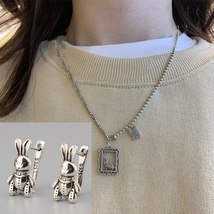 MEWANRY Prevent Allergy Silver Color Jewelry Set Rabbit Earrings Necklace for Wo - £18.63 GBP