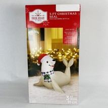 New! 3 ft Wide White Seal With Holly Berry Scarf Christmas Airblown Inflatable - $39.99