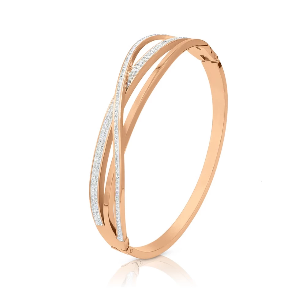 Harper Twist Intertwined White Austrian Crystal Rose Gold Side Hinged Br... - $150.74 CAD