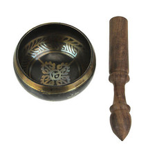 Antiqued Brass Tibetan Meditation Singing Bowl With Wooden Mallet 4 Inch - £29.20 GBP