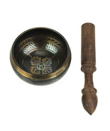 Antiqued Brass Tibetan Meditation Singing Bowl With Wooden Mallet 4 Inch - £29.19 GBP