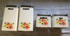 Mcm Kitchen Tin Containers Coffee Tea Sugar Flour Canada Flower Retro Canisters - £77.00 GBP