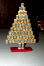 CHRISTMAS TREE of SMALL SPOOLS wrapped in green plaid cloth red base 6  ... - $10.00