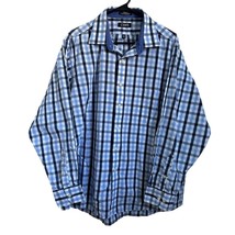 Chap&#39;s Men&#39;s Shirt Neck 17.5 XL Extra Large Classic Fit Blue White Check Cotton - £9.78 GBP