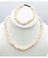 Vintage 80&#39;s Light Peach Shell Chip Surfer Choker Necklace Bracelet Set - $24.44 CAD