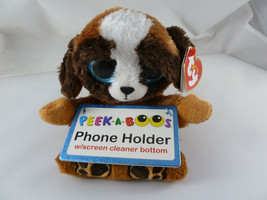 Ty Beanie Boos Peek A Boos Phone Holder PUPS 5&quot; Beanbag Plush Toy w Glit... - $14.84