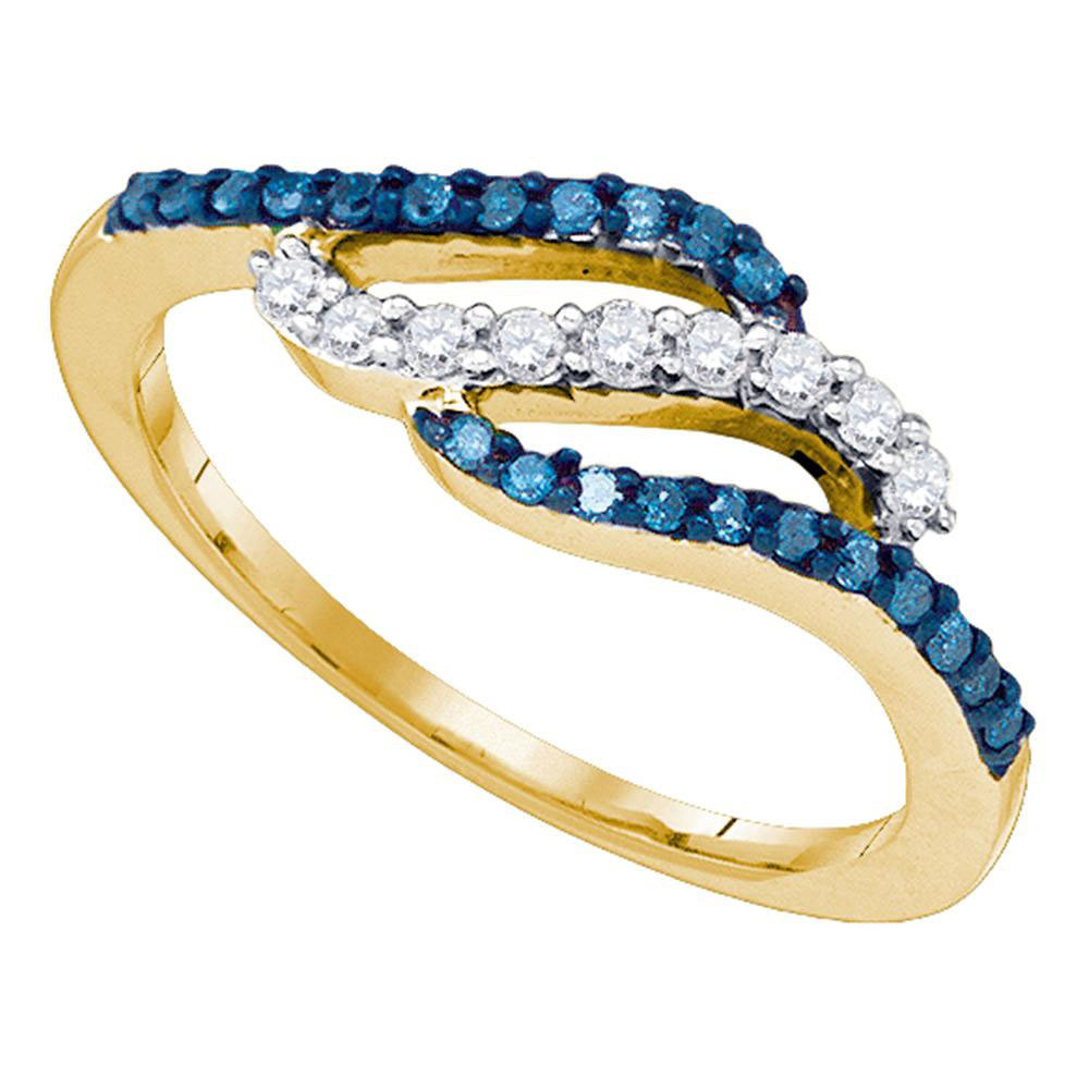 10k Yellow Gold Womens Round Blue Color Enhanced Diamond Band Fashion Ring 1/3
