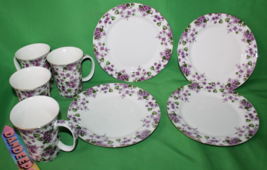 8 Piece Violets Purple Floral Grace's Teaware 4 Mugs 4 Plates Tea Coffee Serving - £55.38 GBP