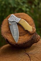 Custom Made Damascus Folding Skinner Blade Pocket Knife Skinning Tactica... - $31.67