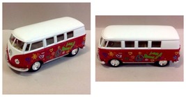 RED 5&quot; 1962 Volkswagen Classical Bus w/Decal 1:32 Diecast Love Peace  - £18.42 GBP