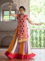 Navratri Ghāghara Set Ricamato Pannello Top &amp; Multicolore Flare Gonna Indiano - £45.57 GBP