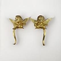 Solid Cast Brass Vintage Christmas Cherub Angel Stocking Holders (2) - $28.71