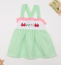 NEW Boutique Crab Girls Green Sleeveless Seersucker Dress - £13.57 GBP