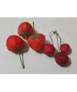 Vintage Strawberries Cherries Small Fruit Fabric Decoration  - £6.13 GBP