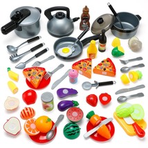 Play Kitchen Toy Set For Kids: 46Pcs Pretend Cooking Playset With Plastic Pressu - £35.38 GBP