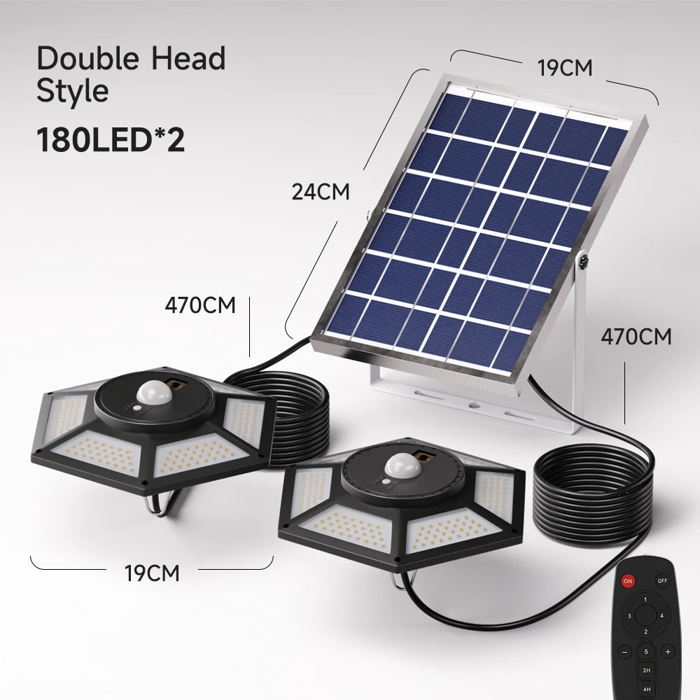 8800mAh 360 LED Solar Pendant Lights Outdoor Hanging Shed Light Double Head Moti - £92.47 GBP