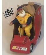 Hallmark Santa Claus Race Car NASCAR Checkered Flag Christmas Decoration... - $12.86