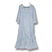 Vintage Miss Elaine Seersucker Nightgown Embroidered Blue White Striped Sz Large - £20.48 GBP