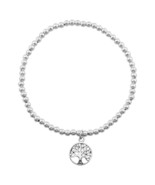 Tree of Life 925 Silver Stretch Ball Bracelet - £17.21 GBP