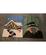 Vintage Halloween Witch &amp; Christmas Snowman Garden/Yard Flags Nylon 38X28 - £11.24 GBP