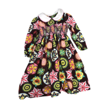 Marmellata Classics Dress Girls 4 Toddler Smocked Peter Pan Collar Pink Brown - £15.71 GBP