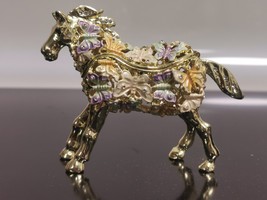 Keren Kopal Golden Horse Decorated with Butterflies Enamel Trinket Jevlery Box - £55.64 GBP