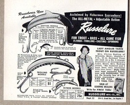 1950 Print Ad Russelure Casting &amp; Trolling Fishing Lure 9 lb 10 oz Rainb... - $10.21
