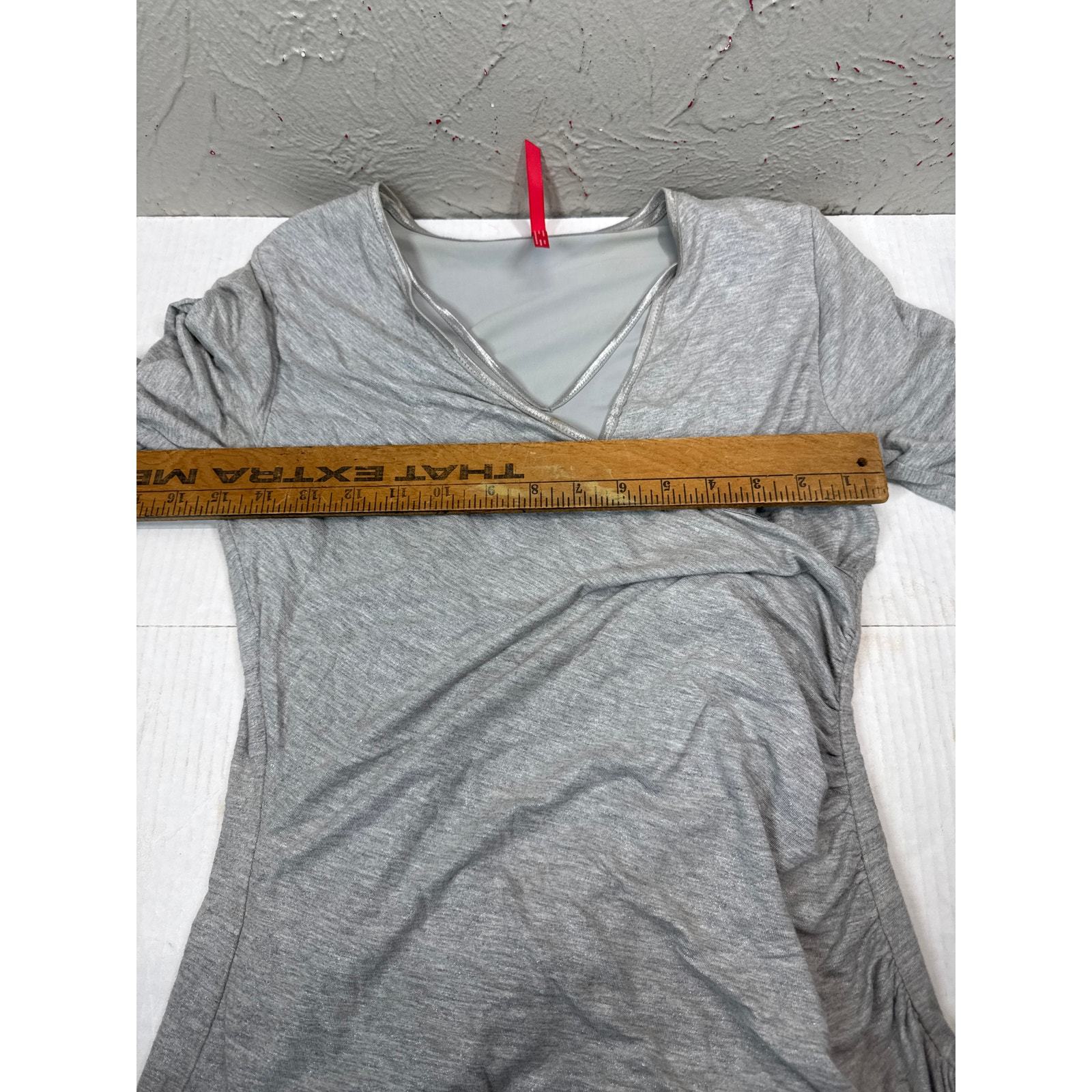 RUBY RIBBON Top Shapewear Faux Wrap Silver Shimmer V-Neck Stretch Size Small Item image 5