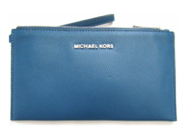 Nwt Michael Kors Steel Blue Bedford Pebble Leather Large Zip WRISTLET/CLUTCH - £50.90 GBP